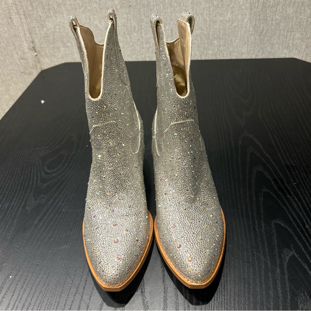 Shimmering Silver Glitter Boots Formal Prom